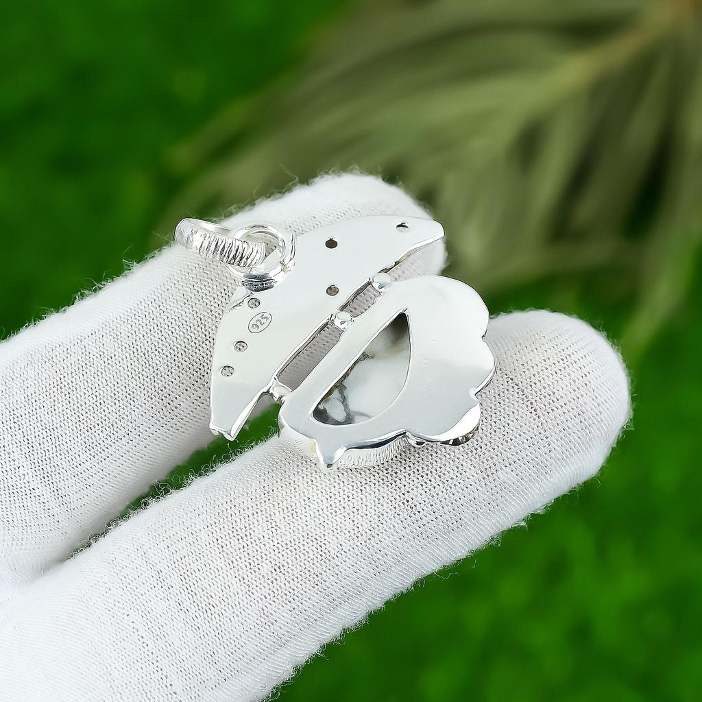 Natural Howlite Gemstone Pendant Handmade 925 Sterling Silver Indian Jewelry