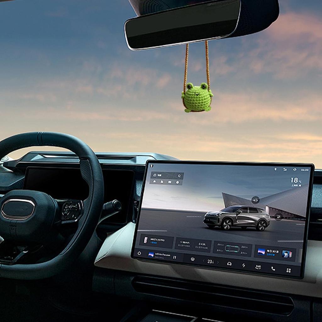 Car Mirror Hanging Ornament, Handmade Crochet Swinging Frog Auto Rear View Mirror Pendant Accessories, Cute Vehicle Interior Dangle Charm Decoration,