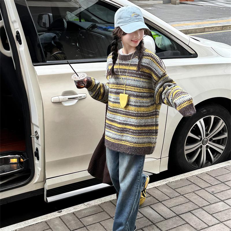 2025 New Girls' Korean Style Knitted Sweater - Versatile Autumn/Winter Children's Fashion Top