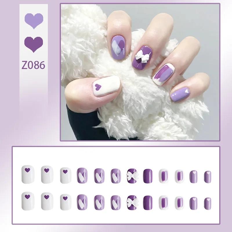 Press On Acrylic Fake Nails Set with Glue High Quality Handmade Nail Extension French Tips Woman False Short Nails Press Ons