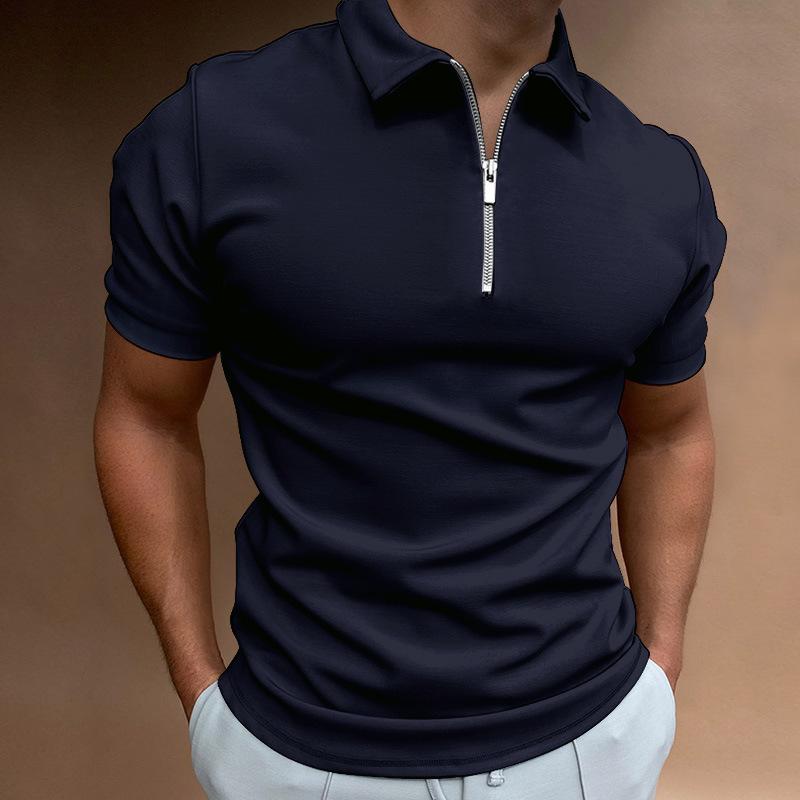 Men'S Hot Sale Men'S 3D Printed Zipper Short Sleeve Solid Color Polo Top T-Shirt