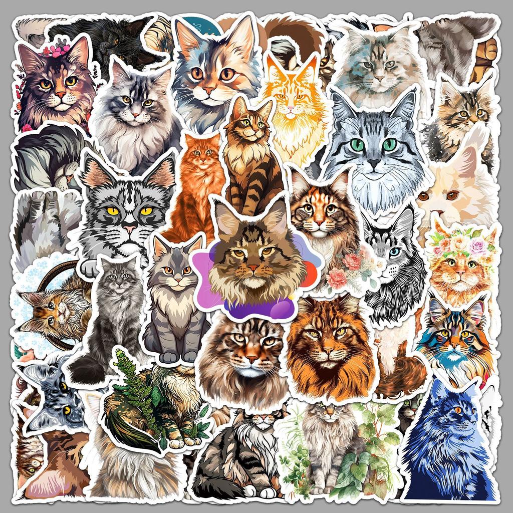 50pcs Maine cat graffiti stickers personalized cross-border cartoon cute cat decoration mobile phone luggage creative stickers