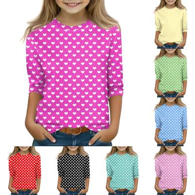 Print Tops For Youth Girls 5-16 Years Round Neck 3/4 Sleeves T-Shirts Trendy Tops Outfit Tees