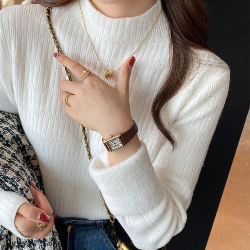 

Autumn and Winter Plush Sweater Women s Bottoming Shirt Semi-turtleneck Thickened Warm Inner with Integrated Mink Velvet Knitted White Top one size fits all