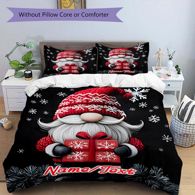 3PC Custom Name Christmas Gnome Gifts Bedding Set Printed Bedding Set Duvet Cover Closure Includes 1 Duvet Cover & 319 Pillowcases for Bedroom