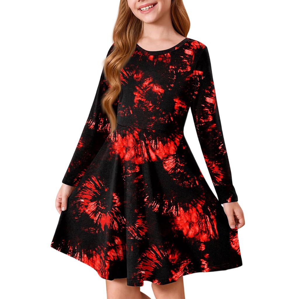 Girls' Summer Princess Dress Halloween Day- Long Sleeve A-Line T-Shirt Dress