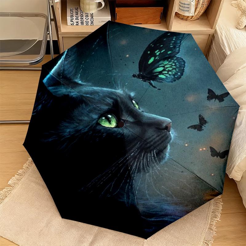 1 Stück Katzen Schmetterlinge Automatischer Regenschirm - Geeignet für Reisen Outdoor Tragbarer Regenschirm Geburtstagsgeschenk Tägliche Notwendigkeiten