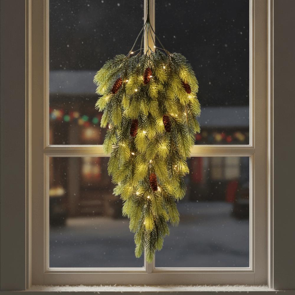 Simulated Hanging Pine Needle Branches Hanging Snowy Norfolk Pine Needles Indoor