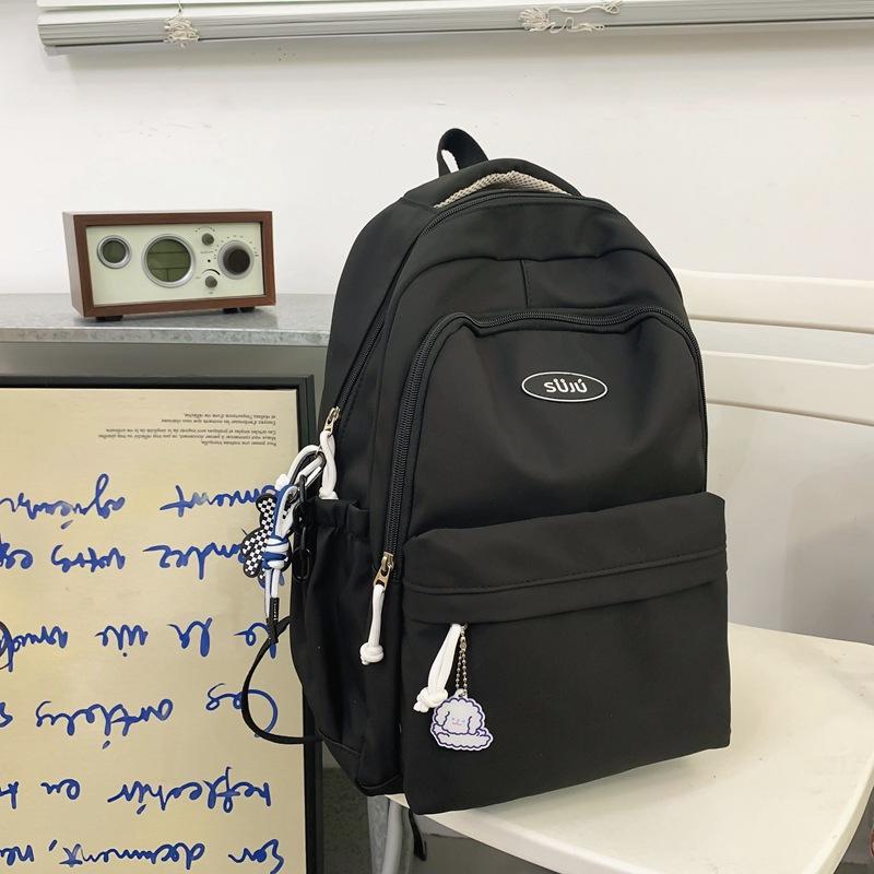 

School bag female junior high school student backpack solid color soft girl girl backpack simple college backpack чорний