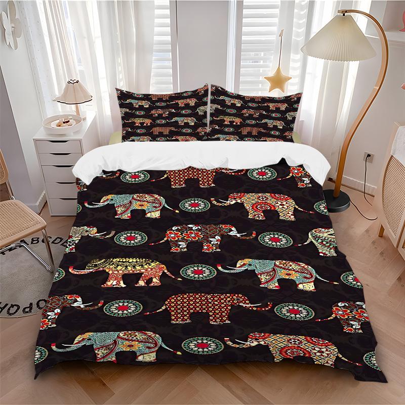 

3pcs Elephant Mandala Soft Comfortable Bedding set, For Bedroom, Guest Room And Dorm, All - Season Use, High-Definition Printing109 135x200cm