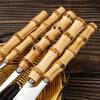 Long Handle Serving Spoon Fork Stainless Steel Gold Silver Bamboo Wooden Salad Spork Dessert Salad Spoon Tableware Set Kitchen