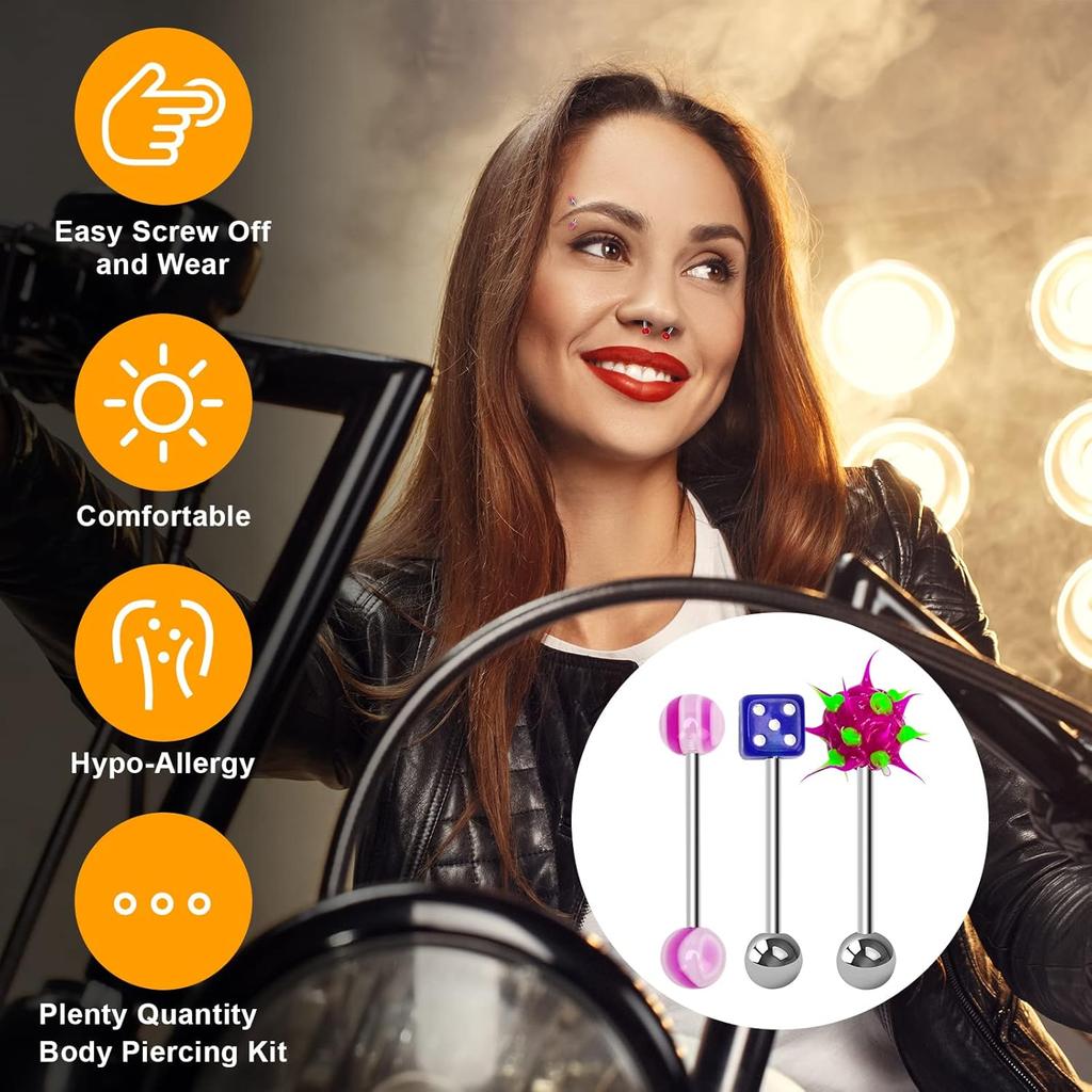 110PCS Joyería Corporal Piercing Ceja Ombligo Vientre Lengua Labio Barra Anillo