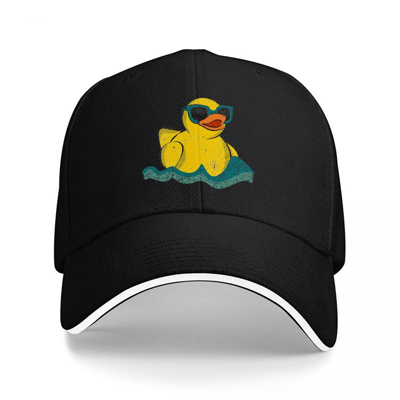 Duckie Vibes Baseball Cap Featuring Cool Yellow Rubber Duck With Sunglasses On Black Hat For Fun And Fashionable Look