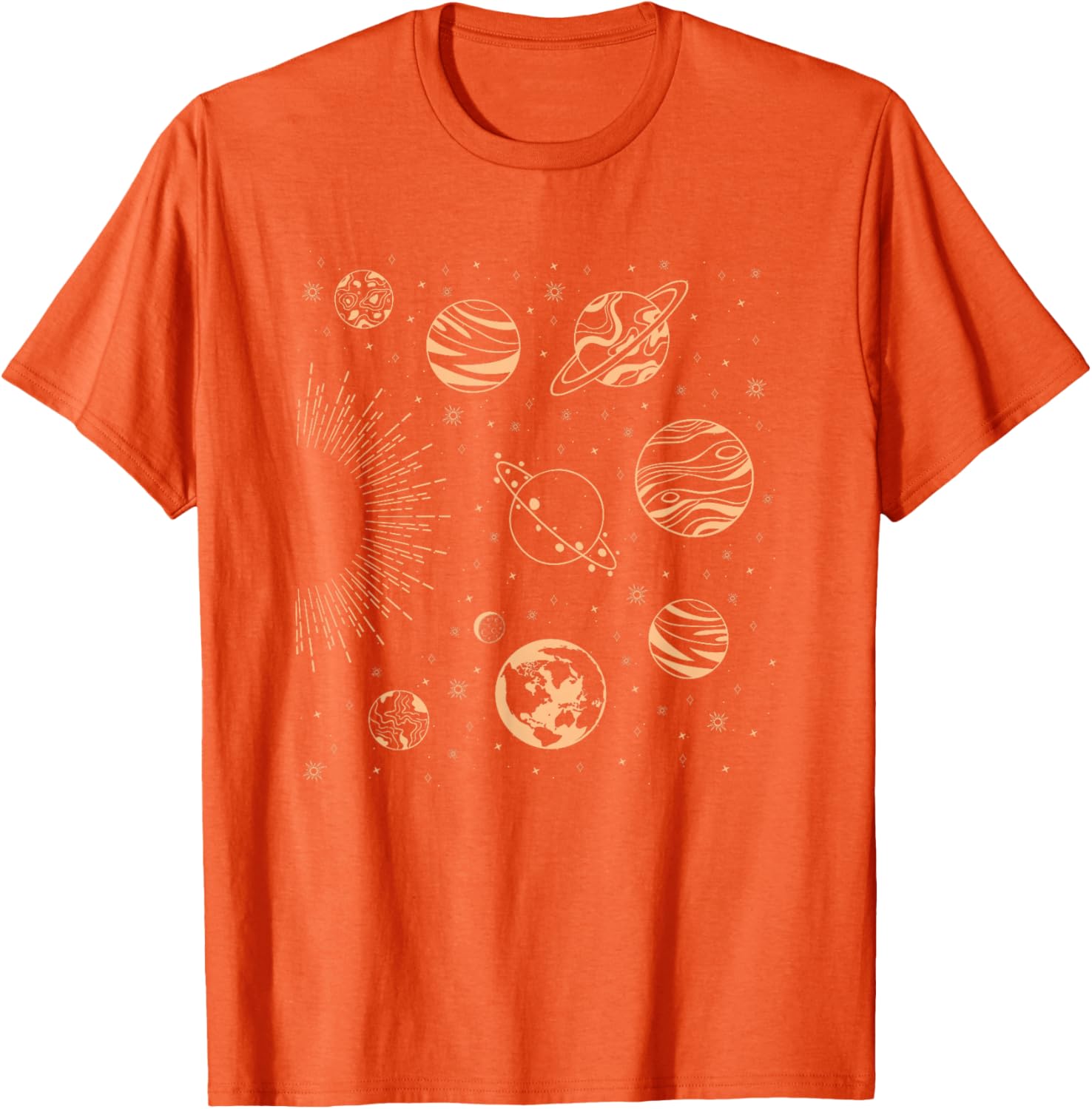 

Celestial Planets Solar System Graphic T-Shirt Vintage Astrology Sun Print Unisex Casual Tee 4XL