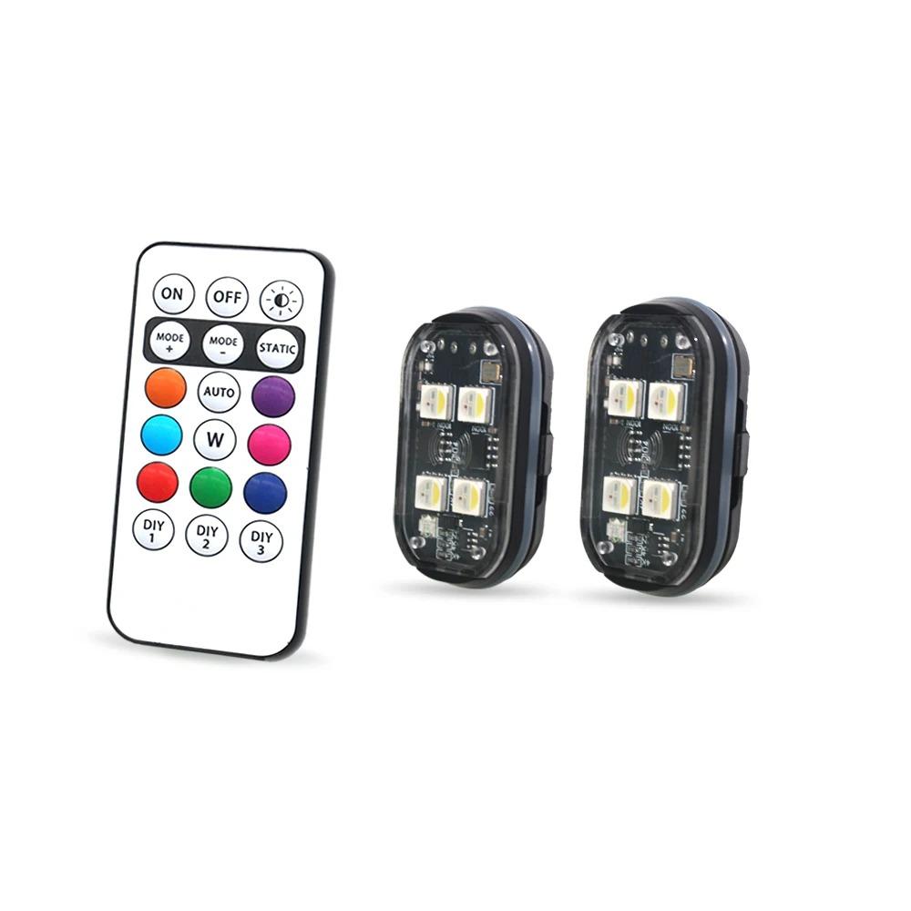 

2x Car Decoration light Atmospher Lamp Wireless LED Strobe Lights 8 Colors Warning Light for Motorcycle Car Aircraft Bike 2PCS