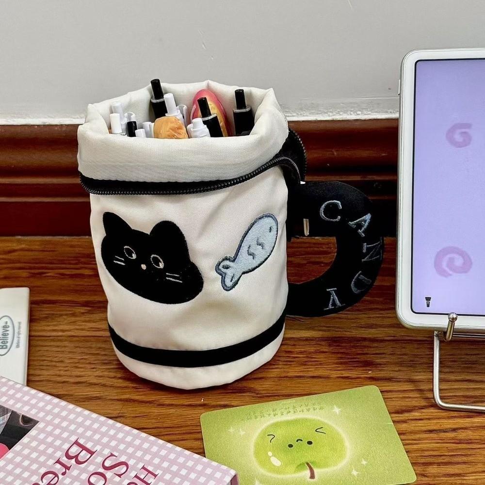 Desktop Storage Cartoon Cat Stationery Bag Water Cup Shape Cloth Pencil Pouch  Student