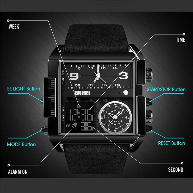 SKMEI Stainless Steel Mens Watches Quartz Military Sports Waterproof LED Digital Wristwatches