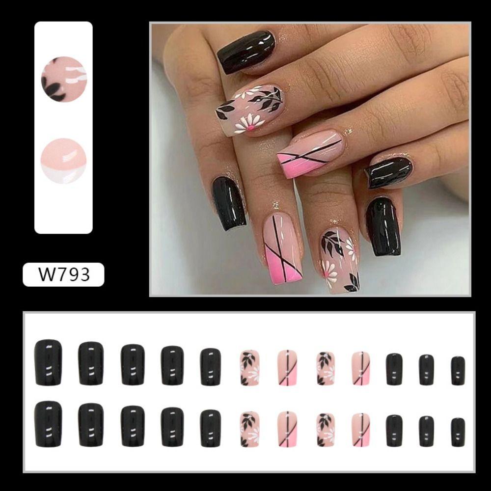 Long Square Fake Nials Rainbow French Nail Tips New False Nails  Women Girls