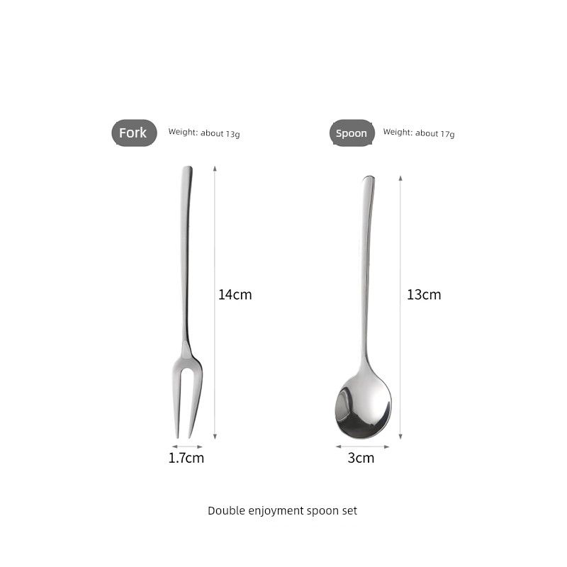 

304 Stainless Steel Spoon for Home Use, Soup Spoon, Long-Handled Spoon, High-End Food-Grade Double-Use Spoon and Fork Set Spoon fork set