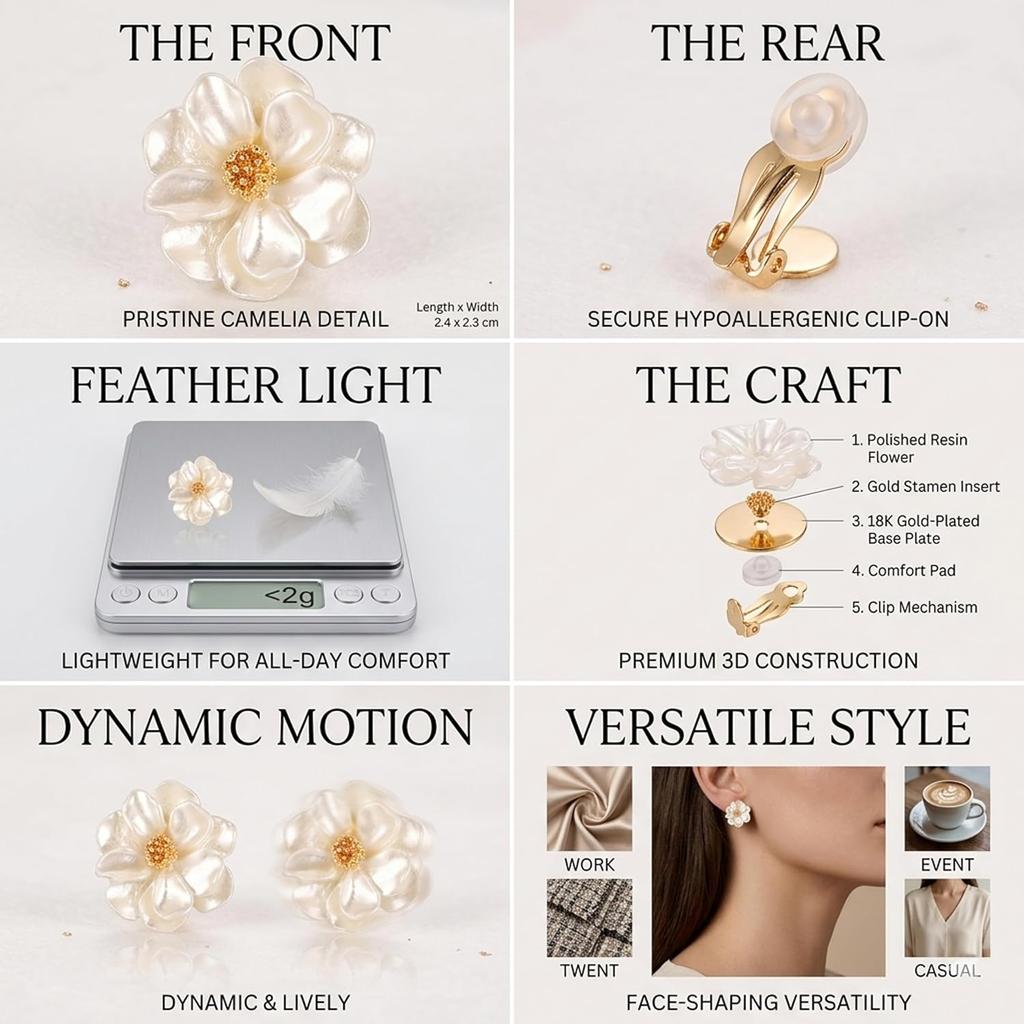 Clip On Earrings for Non Pierced Ears, Gold Tone Lightweight Clip-On Earrings for Women, Vintage Style Jewelry for Everyday Wear
