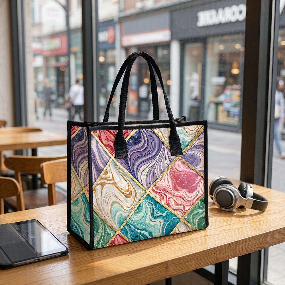 Fashion Geometric Marble Pattern Tote Bag Casual Daily Portable Handbag for Women