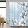Open 1pc Fashionable Blue Floral Shower Curtain, Includes 12 Hooks Bathroom Decor, Bath Accessory Home Decoration