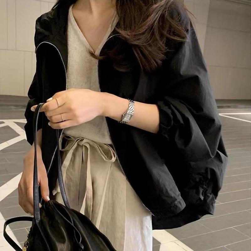 Sommer Sonnencreme Mit Kapuze Abgeschnitten Jacke Frauen 2023 Casual Zipper Mäntel Langarm Licht Dünne Hemd Damen Lose Kleidung 27234