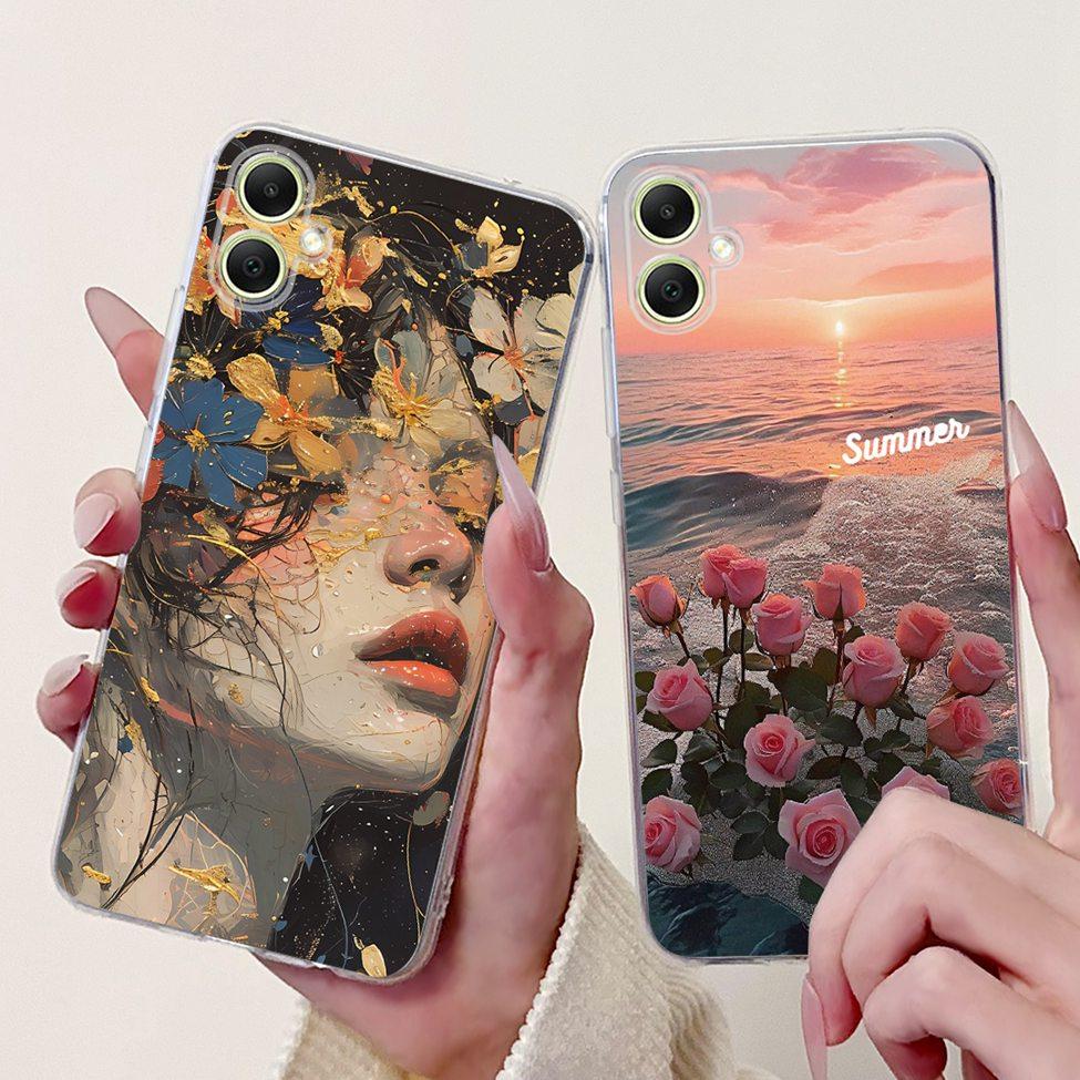 For Samsung A05 Case Clear Cute Cat Fashion Flowers Cool Painted Back Cover For Samsung Galaxy A05 Phone Case SM-A055F SM-A055M