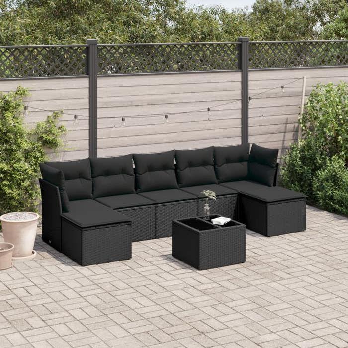VidaXL Garden Lounge Set 8 Pcs with Cushions Black Wicker 3249874