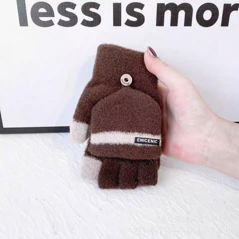 

Half finger winter new knitted thermal gloves men s outdoor windproof flip plush student writing One size