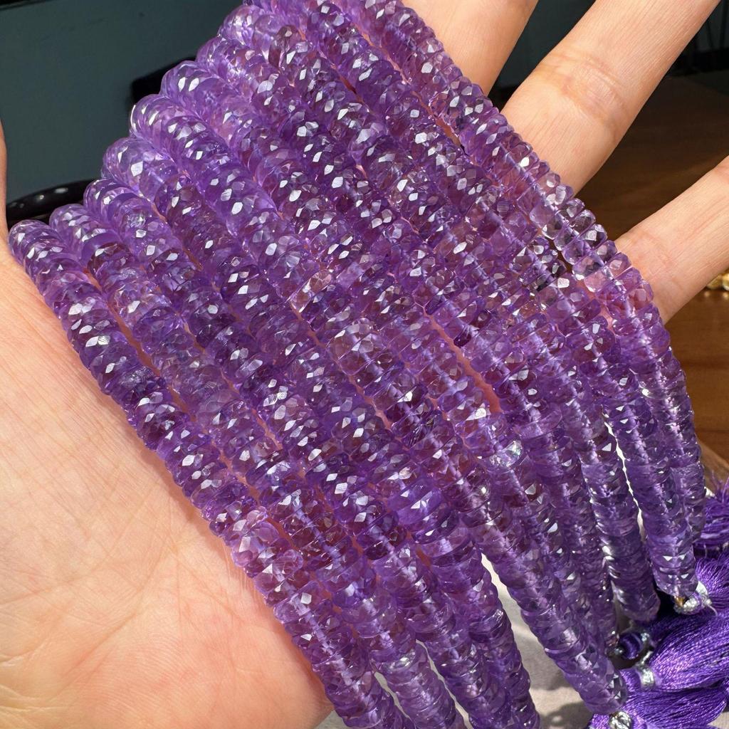 Natural High-Quality Faceted Amethyst Abacus Bead Necklace/Bracelet