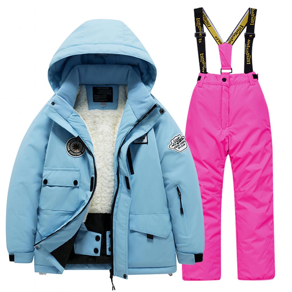 Children's Fashion Skiwear Set Boys' And Girls' Thickened Waterproof Warm Ski Suit Jacket And Trousers Outfit Set