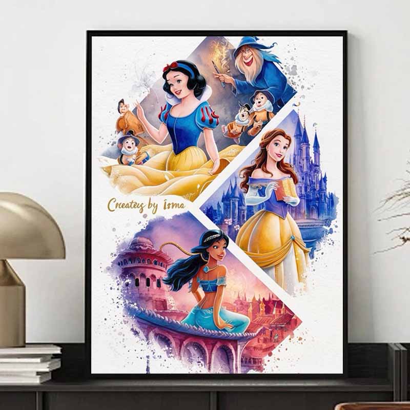 Disney 5D Diy Diamond Painting Princess Illustrations, Cartoon Full Diamond Mosaic Diamond Painting Art Wall Decoration Craft Set