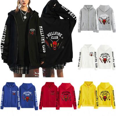 Adult Women Men Stranger Print Loose Zipper Long Sleeves Jacket Coat