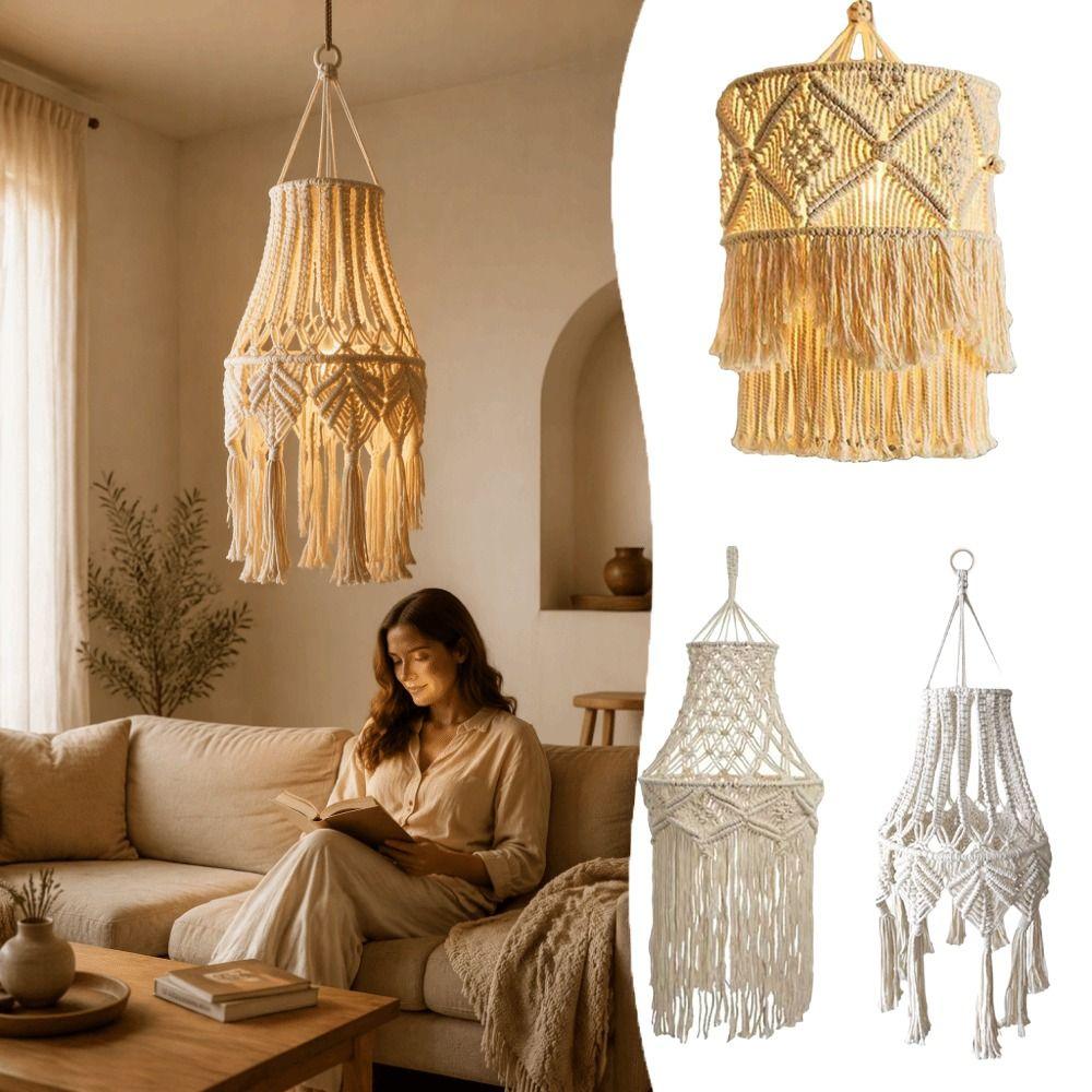 Woven Texture Macrame Lampshade Handwoven Cotton Woven Tapestry Lampshade  Bedroom Headboard