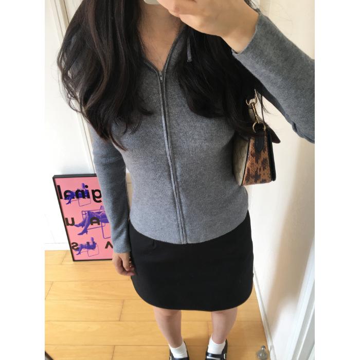 

Women s Black Korean V-neck Zipper Cardigan: Slimming, Versatile Design for Autumn/Winter 2025 Small серый