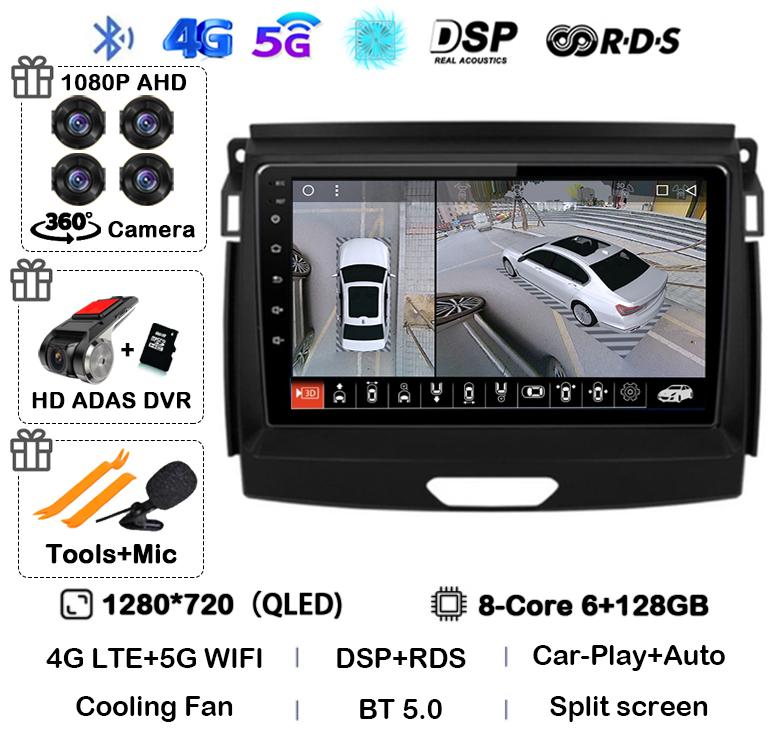 Android 14 Carplay Auto Car Radio Stereo For Ford Ranger 2015 2016 2017 2018 2019 2020 GPS Multimedia Autoradio Player Head unit