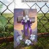2D Flat, 1pc Beautiful Cross with Lilies Aluminum Sign 7.87*11.8 Inchs Decorative Sign &, Plaque for Spring All Seasons, Festival Decorations for