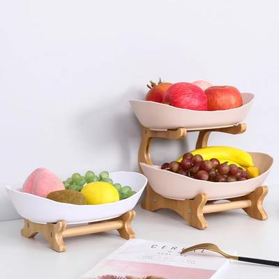 Frutero Creativo de Varios Niveles Plato de Postre de Cerámica Europea Soporte de Madera de Bambú Cuenco para Caramelos para el Hogar Cesta de Frutas
