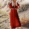 Women Summer Beach Cover Up Dress V Neck Loose Fit Maxi Dress Button Front Vacation Dress with Short Sleeves and Elastic Waist