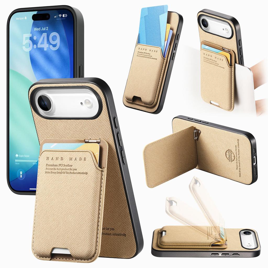For iPhone Air Case Cloth Texture Leather+PC+TPU Phone Cover with Card Holder Kickstand