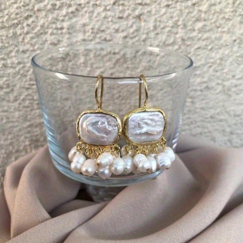 Square Baroque Faux Pearl Vintage Bohemian Earrings With Pearl Tassel For Women Daily Wear, Dating, Party, Beach, Jewelry Gifts