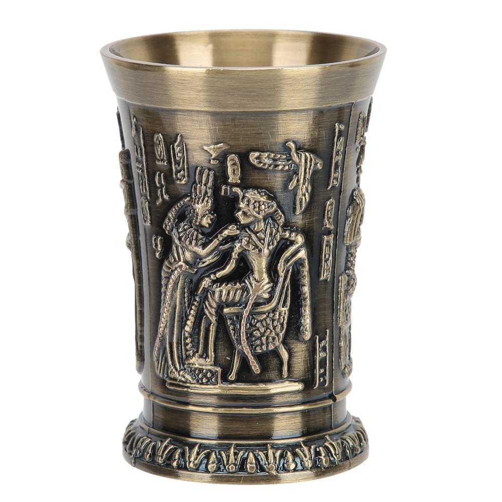 Bronze Metal Shot Glass Embossed Vintage Wine Glass Shot Glasses Retro Whiskey Cup  For Cocktail