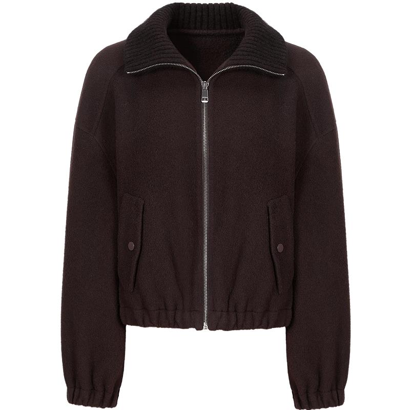 JIUZI ANACO Relaxed Knit Lapel Short Wool Blend Jacket