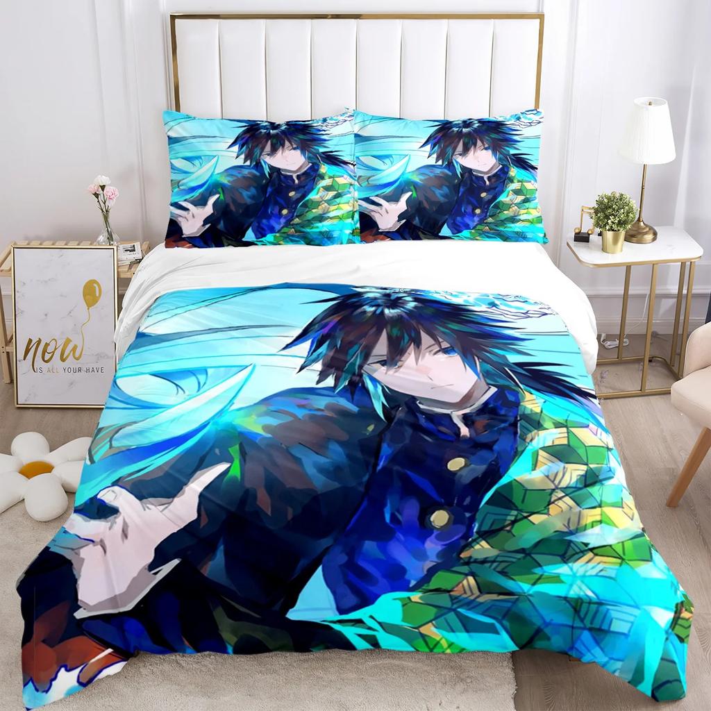 3D Print Demon  Slayer Bedding Set Three Pieces Cartoon Anime Duvet Cover Set Kids Teens King Double Full Comforter Sets Gift