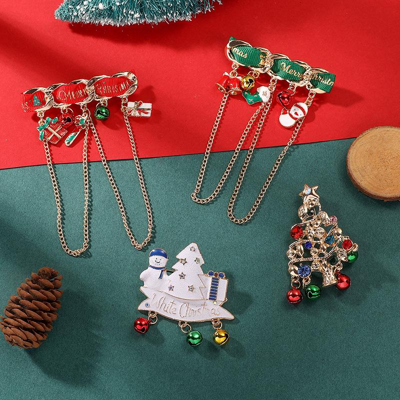 Legierung Weihnachtsbaum Schneemann Brosche, Pop Paar Elch Weihnachtsmann Brosche Ornament