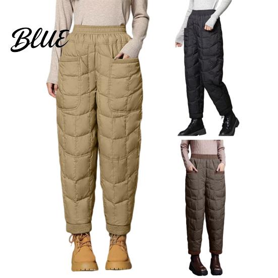 Women Travel Pants with Pockets Harem Elastic High Waist Lightweight Down Trousers Large Thick Warm Quilt Versatile Travel-friendly Bottoms