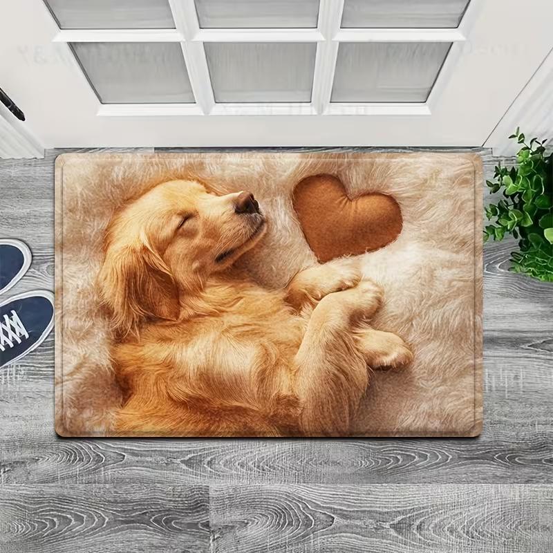 Cucciolo di Barbone che Dorme Benvenuto Zerbino Antiscivolo Tappetino per Porta d'Ingresso Tavola di Legno Vintage Modello Cane Animale Tappeto di Benvenuto per Decorazione Casa