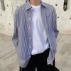 Chemise rayée à manches longues pour homme, décontractée, coupe ample, à col boutonné, avec poche poitrine