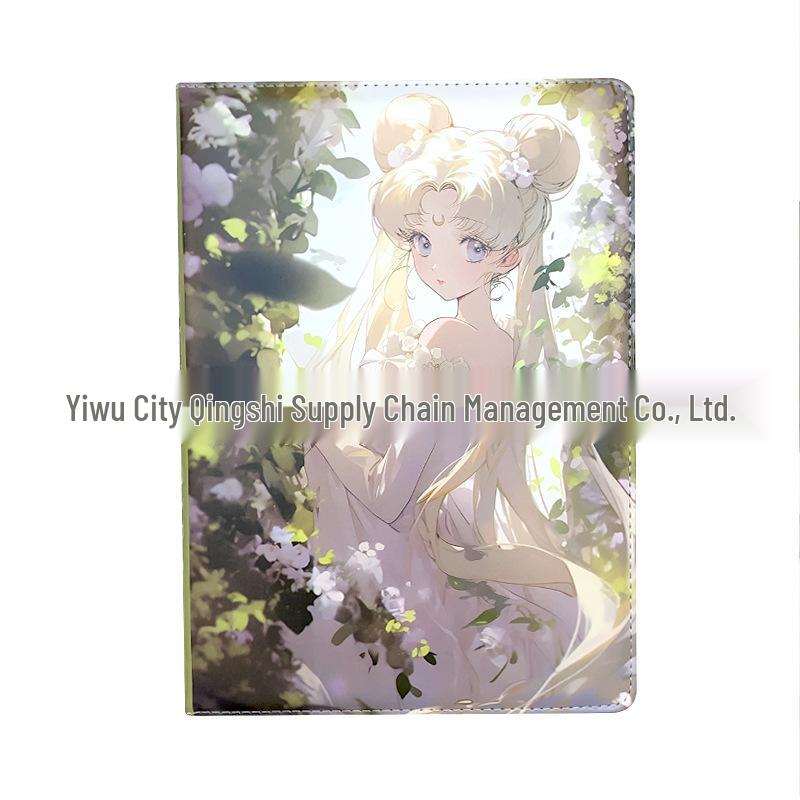B5 Green Anime Girl Notebook with Leather Cover - Beautifully Illustrated Hardcover Diary A-229